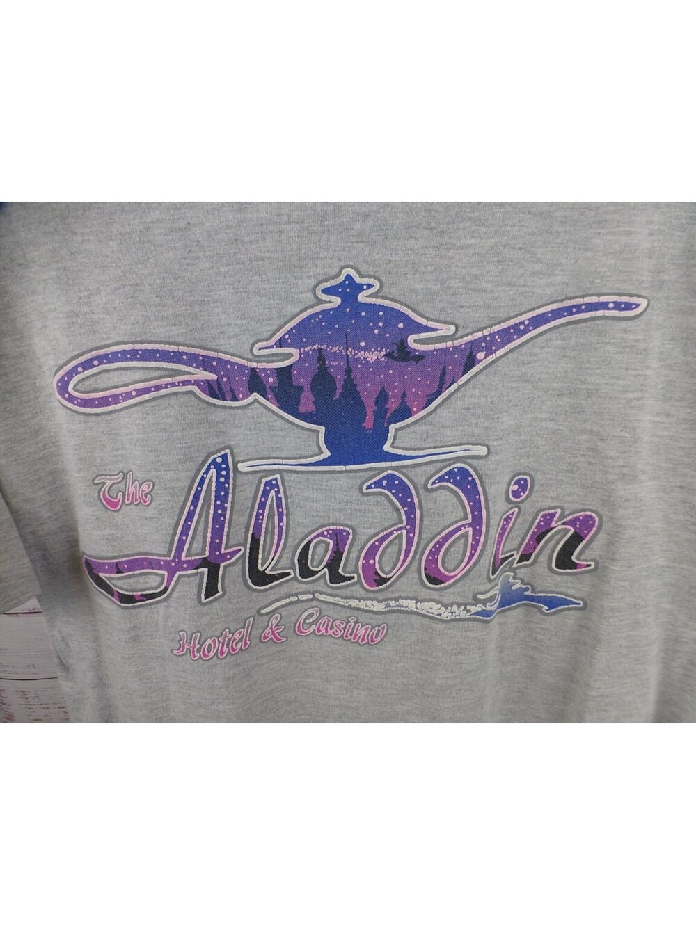 Vintage The Aladdin Hotel & Casino Las Vegas Nevada T-Shirt Souvenir Grey XL K2A